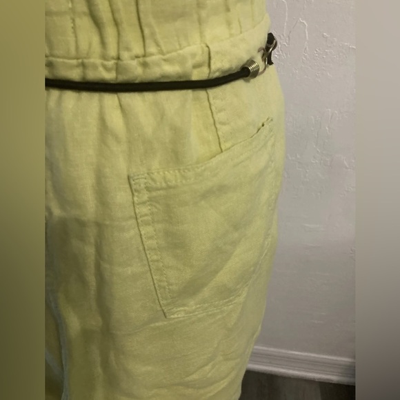 M & S collection pants size 16 Capri 100% LINEN draw string pockets yellow - Picture 4 of 5